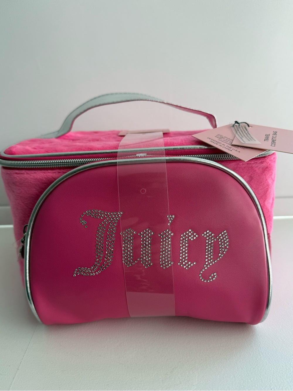 Juicy Couture Hot Pink Rhinestone Logo Cosmetic Case Set